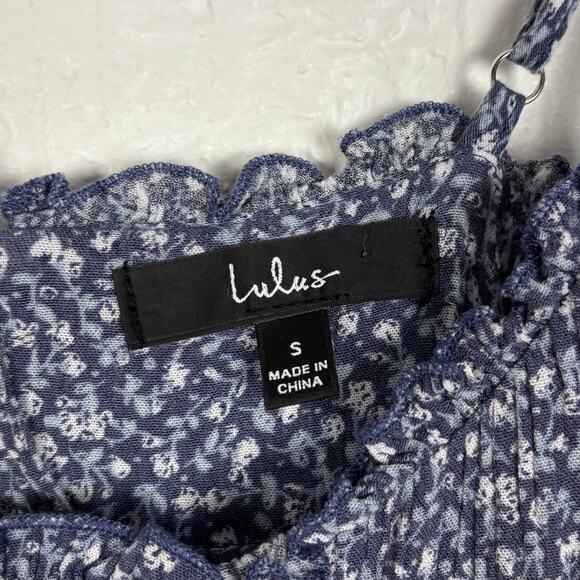 Lulus Sitting in the Sun Navy Blue Floral Ruffled Babydoll Dress Size Small - Picture 4 of 5